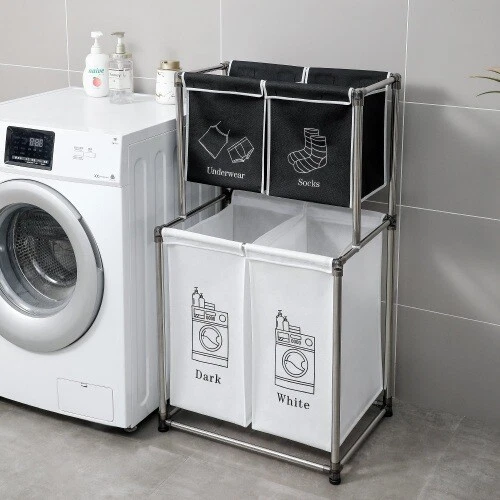 Laundry Hamper 2 Tier Laundry Sorter with 4 Removable Bags for Organizing Clothe