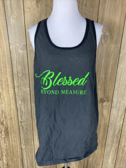 Bella Canvas Womens Gray Green Blessed Beyond Measure Tank Top Size Large
