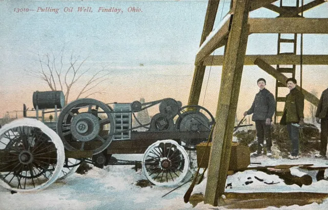 Pulling Oil Well Findlay, OH Ohio Postcard Photo