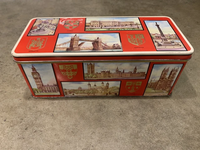 England Vtg Tin Cookie Tin Biscuit Box W&R Jacob & Co, London Scenes Buckingham