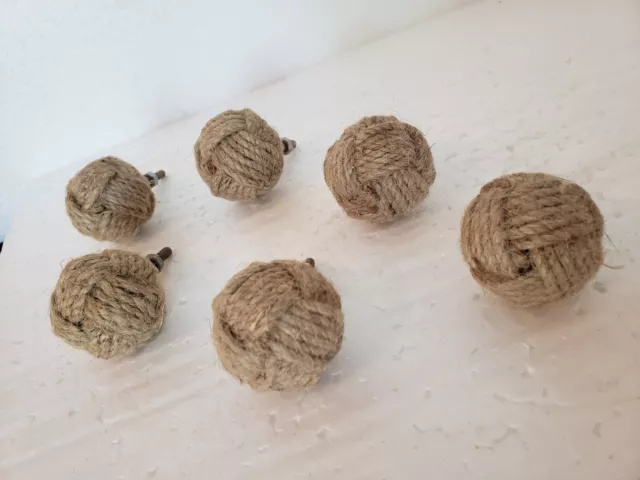 6 Hand-crafted Jute Rope Nautical Cabinet Knot Knobs Drawer Pulls