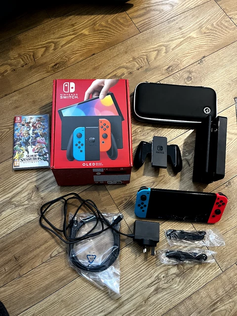 Nintendo Switch OLED Console- 64GB Black/Neon Red/Neon, Case And Game- Excellent
