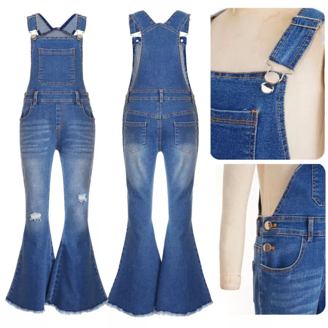 Kids Girls Jeans Bell-bottom Romper Streetwear Jumpsuit Suspender Costume Denim