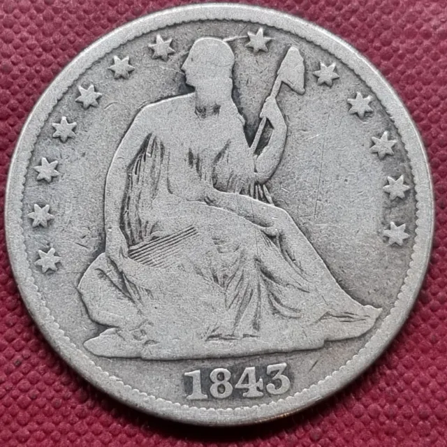 1843 Seated Liberty Half Dollar 50c Circulated #60890