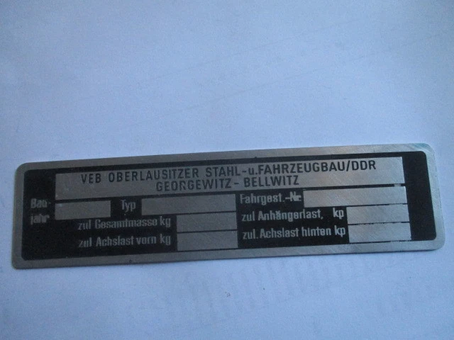 Plaque Métallique S39 Bouclier Ifa RDA VEB Oberlausitz - Remorque / Véhicule