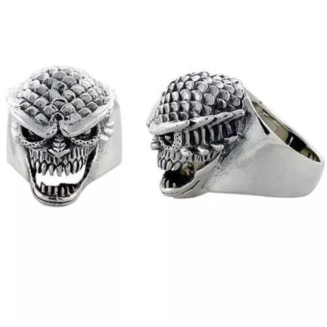 Sterling Silver Scaly Biker Skull Ring