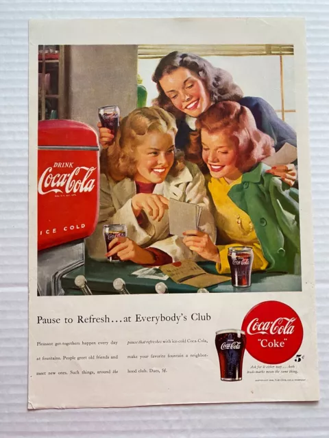 c1948 Coca Cola Coke Pause to Refresh Everybody's Club Vintage Print Ad