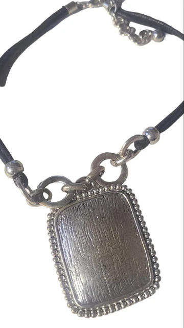 Vintage Silver Tone Large Square Pendant Statement Choker Necklace 16-20"