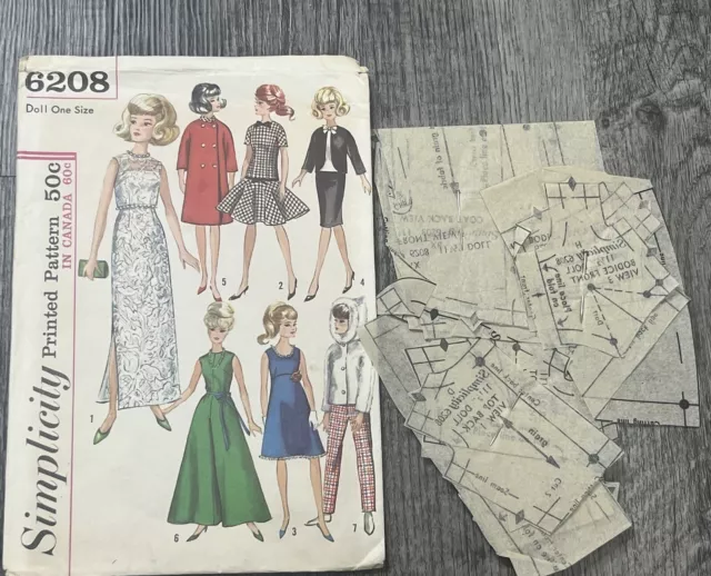 VTG 1966 Barbie Doll Clothes Sewing Pattern Simplicity 6208 For 11 1/2” Dolls