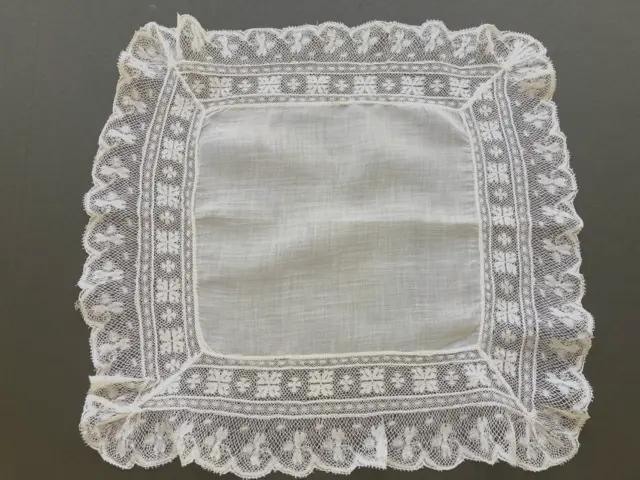 Antique Victorian/Edwardian French Linen And Handmade Lace Bridal Hankie