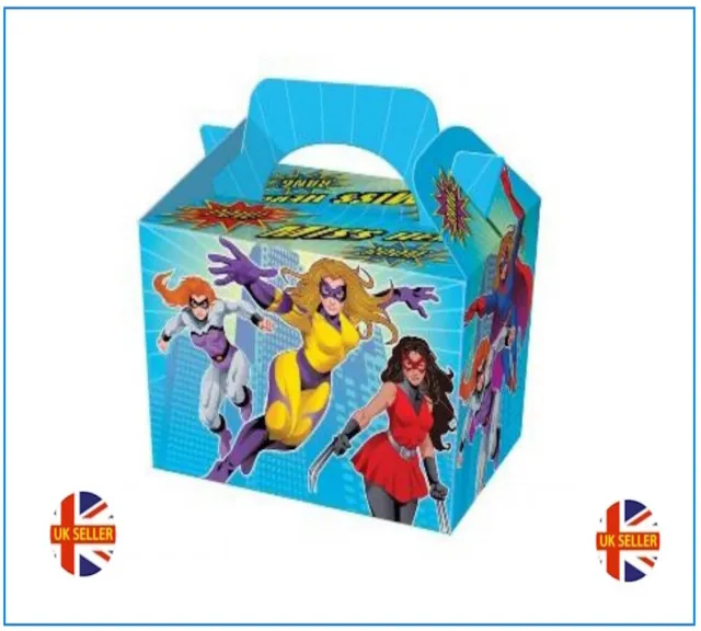 Girls Superhero Food Boxes Childrens Picnic Carry Meal Box Birthday Party Plate