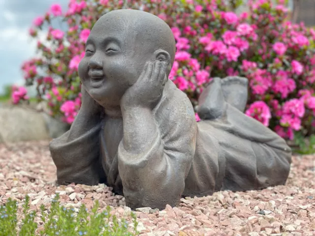 Buddha Mönch Lachend Massiv Steinfigur H 37 cm Steinguß frostfest