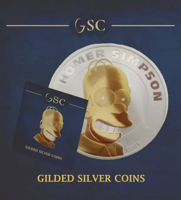 2022 Silver Homer Simpson Tuvalu 1Oz .999 24k Gilded Coin Edition