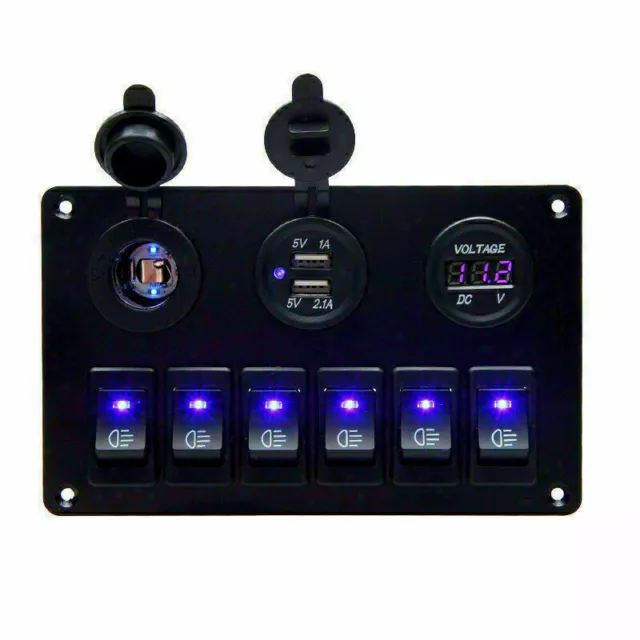 6 Gang Schalter Schaltpanel LED Voltmeter Schalttafel 12V-24V Auto Bus Boot RV