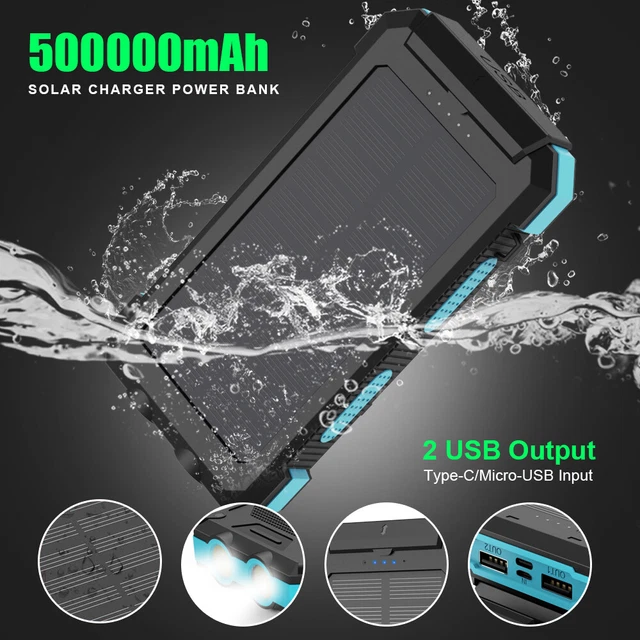 Portable 500000mAh Waterproof  Solar Power Bank Battery Charger Fast Charing