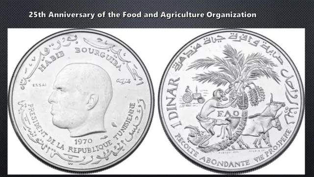 Tunisia 1 Dinar 1970 Food and Agriculture Organization Silver Coin