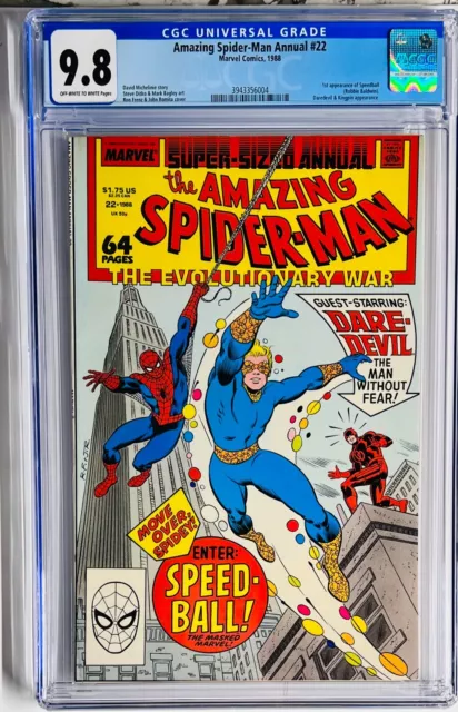Amazing Spider-Man Annual #22 CGC 9.8-1st Appearance of Speedball-Daredevil App.