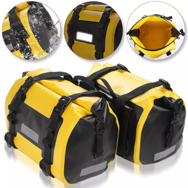 60L 1Pair Waterproof Motorcycle Saddlebags Saddle Panniers Rear Side Bags Yellow