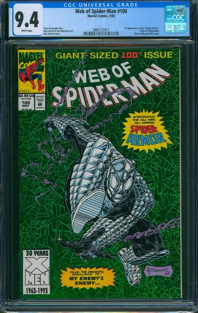 Web of Spider-Man 100 CGC 9.4 1993 1st Spider Armor NM Green Holo Foil Cover