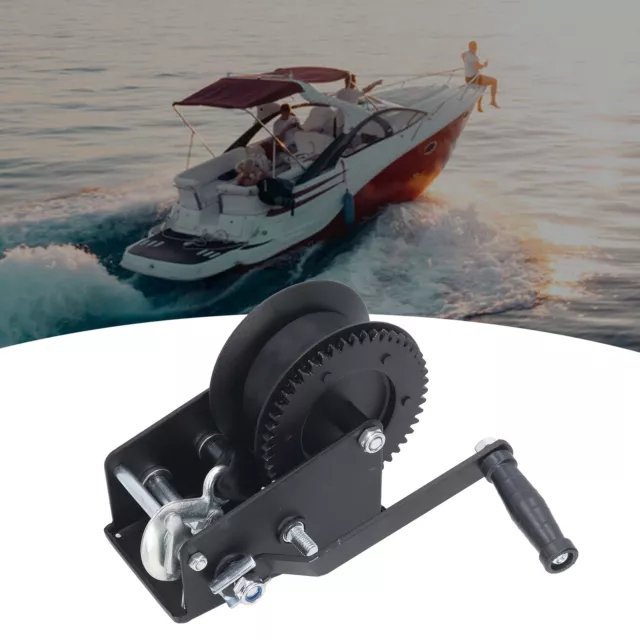 Boat Trailer Winch 2Way Adjustable Ratchet Hand Crank Gear Winch W/Hook 3200lbs↑