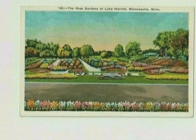 Vintage Postcard The Rose Gardens of Lake Harriet Minneapolis MN 1950s Unused