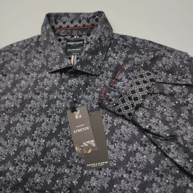 Denim & Flower Comfort Viscose Men's Button Up Shirt Floral