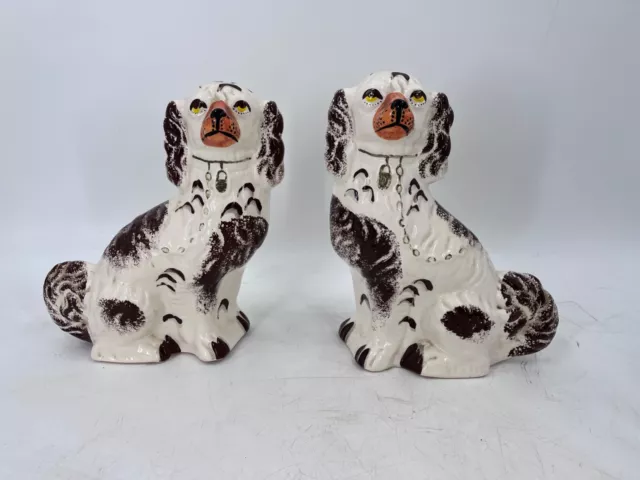 Vintage Antique Pair Large 12" Staffordshire King Charles Spaniels Mantle Dogs