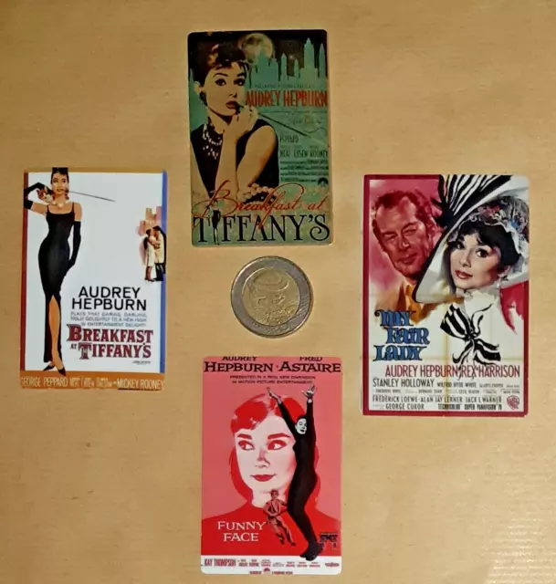 Audrey Hepburn - Affiche de film - Lot de 4 autocollants / stickers - plastifiés