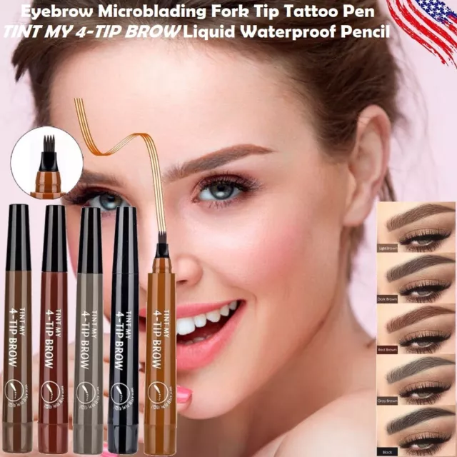 4 TIP Eyebrow Microblading Fork TINT MY BROW Liquid Pencil Waterproof Tattoo Pen