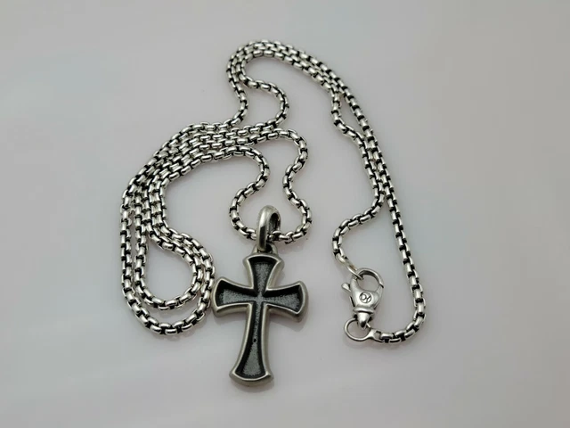 David Yurman Sterling Silver Knife Cross Amulet Necklace 22 Chain