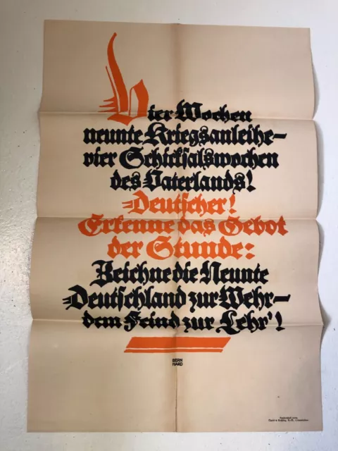 WK1 Original Plakat Lucian Bernhard 1918 Neunte Kriegsanleihe 68x47 KEIN REPRINT