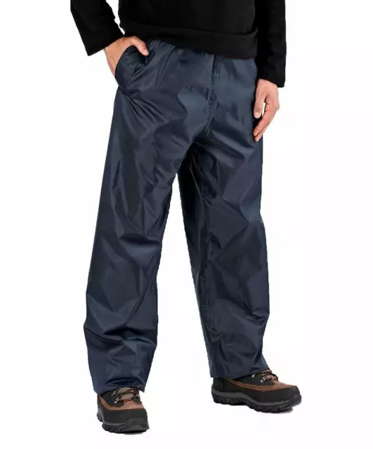Mens Womens Unisex Storm Packaway Waterproof Rain Over Trousers Pac In Bag S-3XL