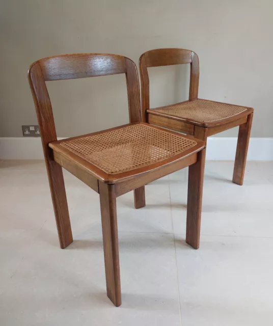 Pair of Vintage Mid Century Oak And Cane Seated Dining Chairs  1970's