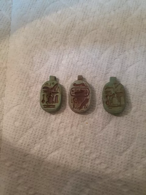 Scarab Egyptian Stone Bead  Amulet Pendant Hieroglyphic Art on Both Sides