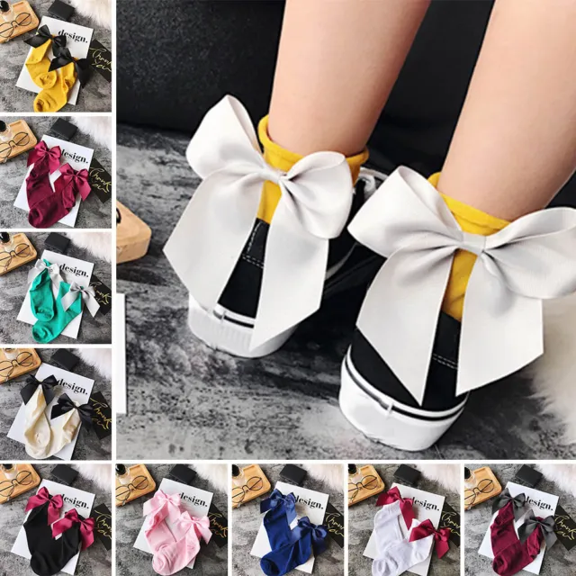 Women's fashion cotton socks with big bow pure color casual women's socks cute