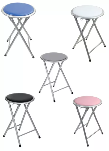 Folding Round Kitchen Bar Stool Metal Frame With Portable Soft Padded Seat Chair