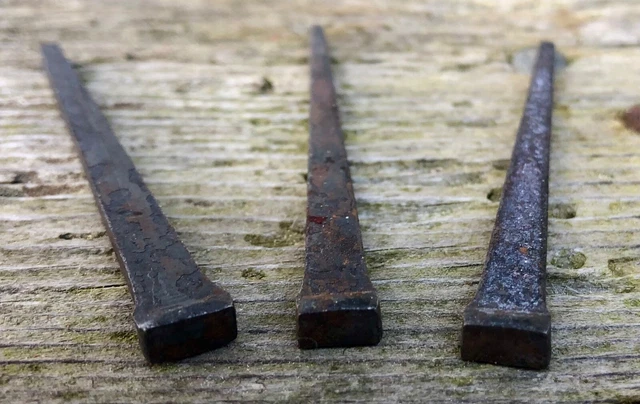 15 Cut Square Nails - flat tops - about 2-1/4" long - 1970s or 1980s