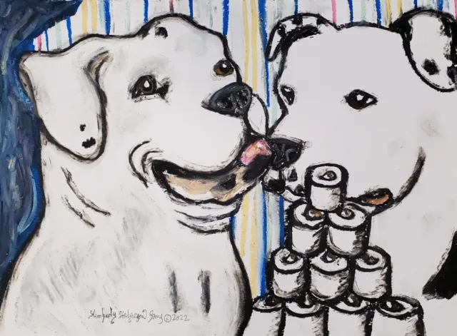 American Bulldog TP Hoarders Art Print Signed Artist KSams Painting 13x19 Dogs