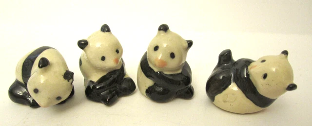 Vtg Lot of 4 PANDA Porcelain FIGURINE Tiny 1" Tall Ceramic PANDA BEAR  CUTE!