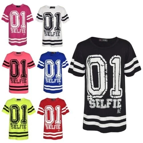 Top Bambina 01 # Selfie Stampa Firmata Elegante Moda T Shirt Maglietta 7-13 Anni