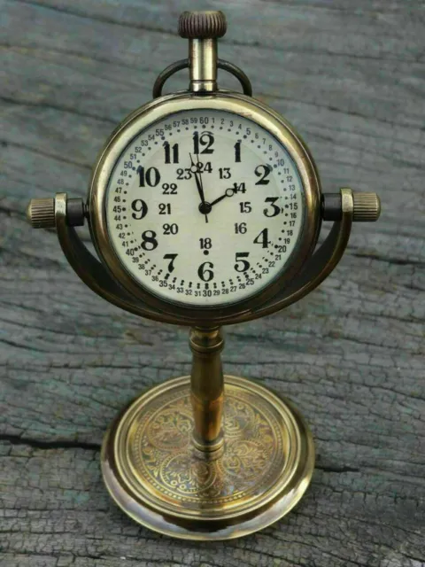 Table Clock Solid Brass Stand Nautical Maritime Antique~Hanging Desk Decor Watch