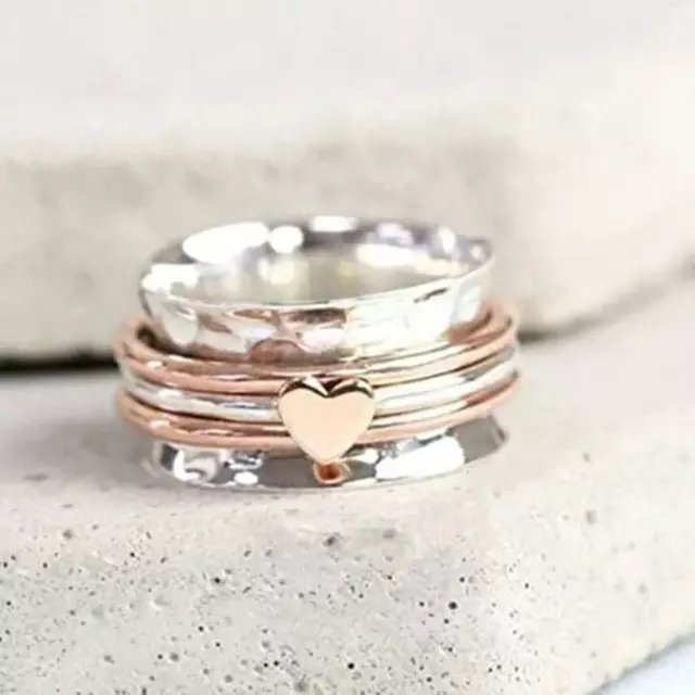 925 Sterling Silver Self Love Spinner Heart Ring Fidget Anti Anxiety Relief Band