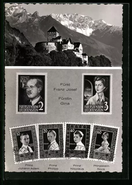 AK Vaduz, Schloss, Fürst Franz Josef und Fürstin Gina von Liechtenstein mit ihr