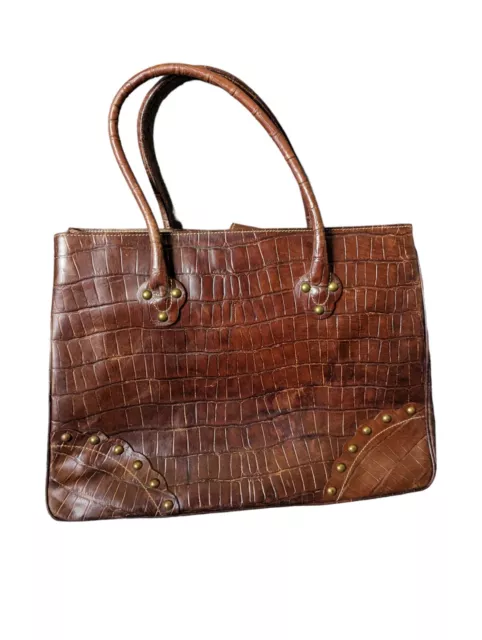 Vintage Cristian Large Brown Faux Alligator Studded Tote Bag Made in Italy