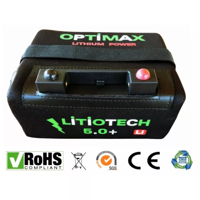 Batería Litio Optimax para carro de golf 12v 18amp con cargador  y cable T-Bar 2