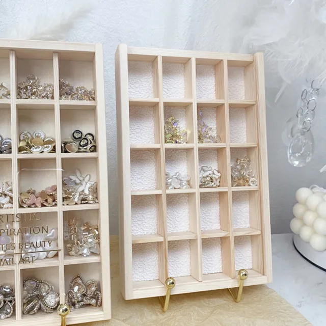 Wooden Storage Box Nail Art Gems Beads Rhinestone Accessories DIY Display Holder