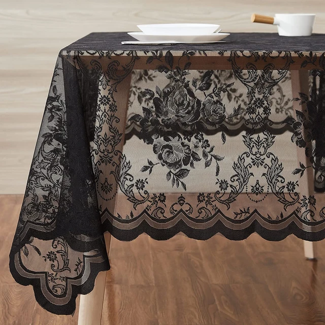 Warm Home Designs 60 X 104 Lace Tablecloth. Black Rectangle Tablecloth with Engl