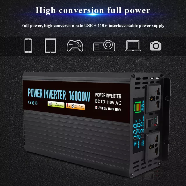 8000W / 16000W(Peak) Car Power Inverter DC 12V to AC 110V Sine Wave Converter 2