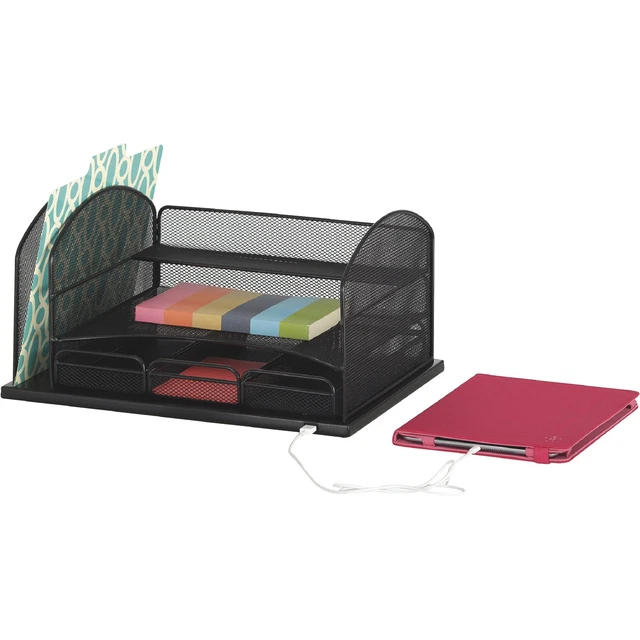 Safco Powered Onyx Desktop Organizer with 3 Drawers - Black, Model# 3234BL