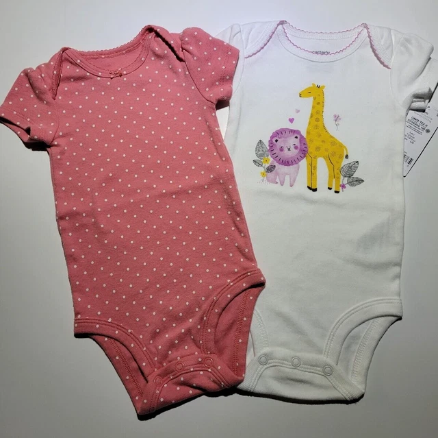 Carters Baby Girl One Piece Bodysuits Size 6 Months Lot of 2 Short Sleeve